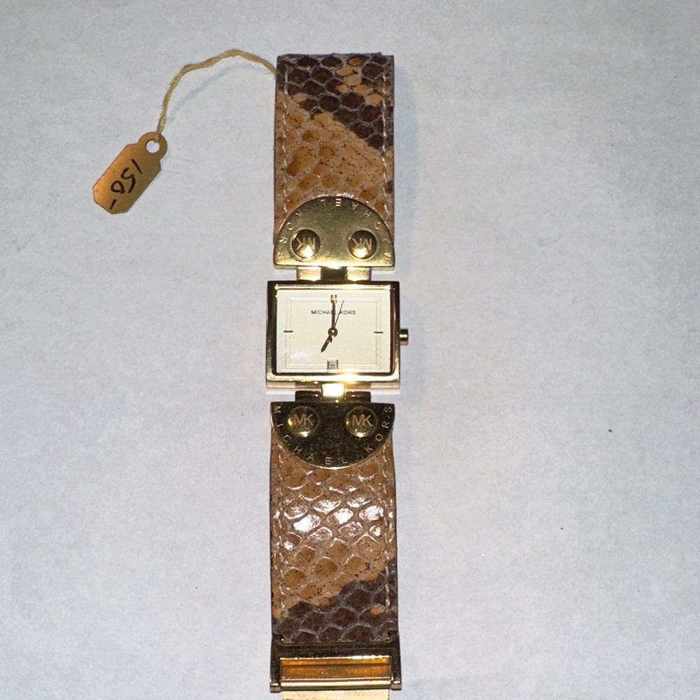 Michael Kors Gold and Brown Square Face Watch
